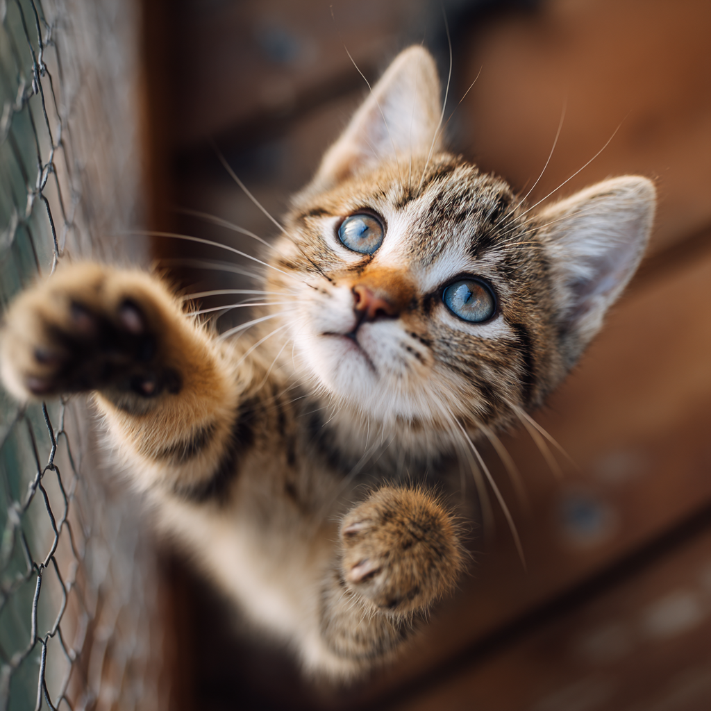 一隻縮在紙箱裡的親人小貓